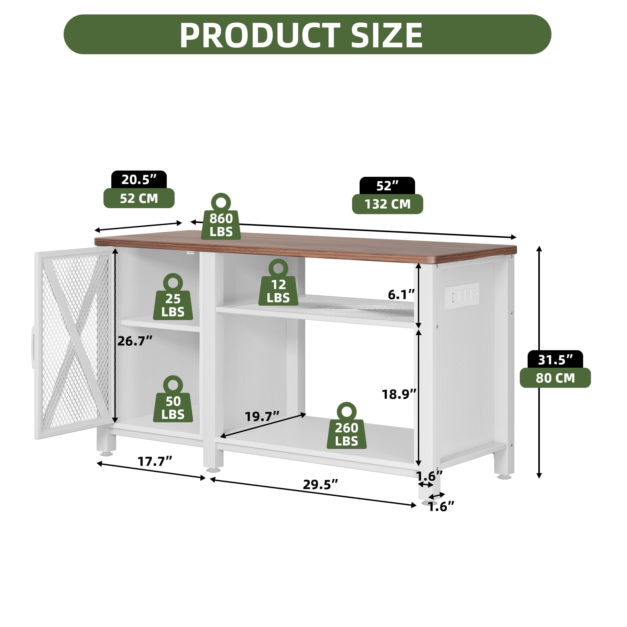 Dextrus Heavy Duty Metal Aquarium Stand with Power Outlets – 55-75 Gallon Tank, 880lbs Capacity, White