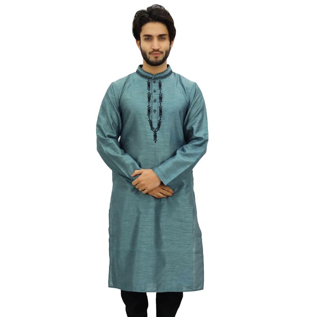 Atasi Men's Indian Ethnic Party Wear Gray Kurta Pyjama Set Long Shirt-M