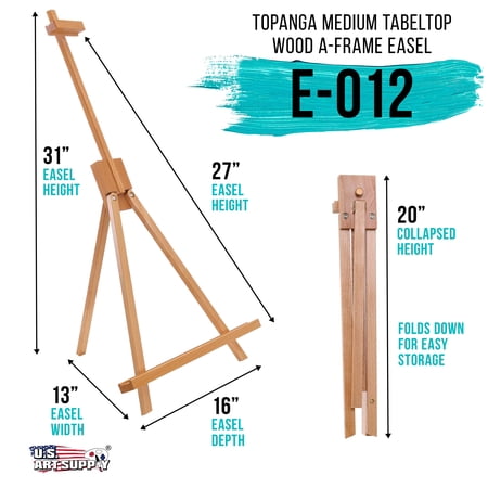 U.S. Art Supply Topanga 31 Tabletop Wood Folding A-Frame Artist Studio Easel, Adjustable Beechwood Tripod Display Stand