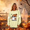 thumbnail image 3 of Dweltoz Halloween Sweatshirts for Women Cute Ghost Pumpkin Graphic Spooky Season Sweaters Oversized Fall Fleece Long Sleeve Crewneck Pullover Tops,Khaki M, 3 of 4