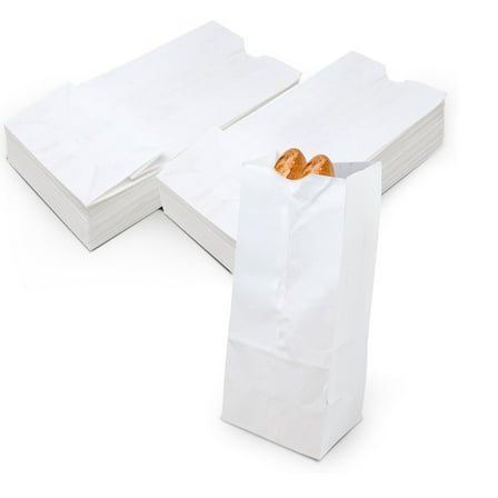 MT Products White Paper Bags 6" x 3" x 12" - Wax-Coated Paper Lunch Bags for Grocery and Bakery - Pack of 50