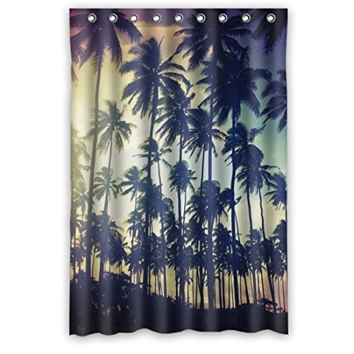 HelloDecor Hawaiian Coconut Shower Curtain Polyester Fabric Bathroom