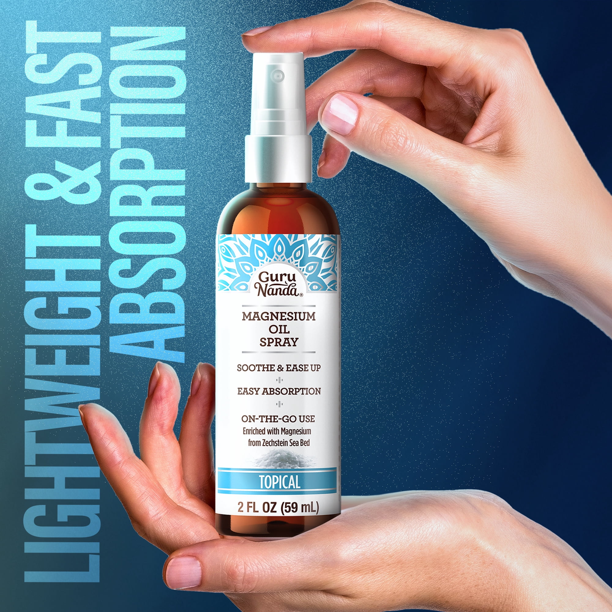 GuruNanda Magnesium Oil Spray for Muscle Relief and Soothing Aches, Quick Absorbing, 2 fl oz