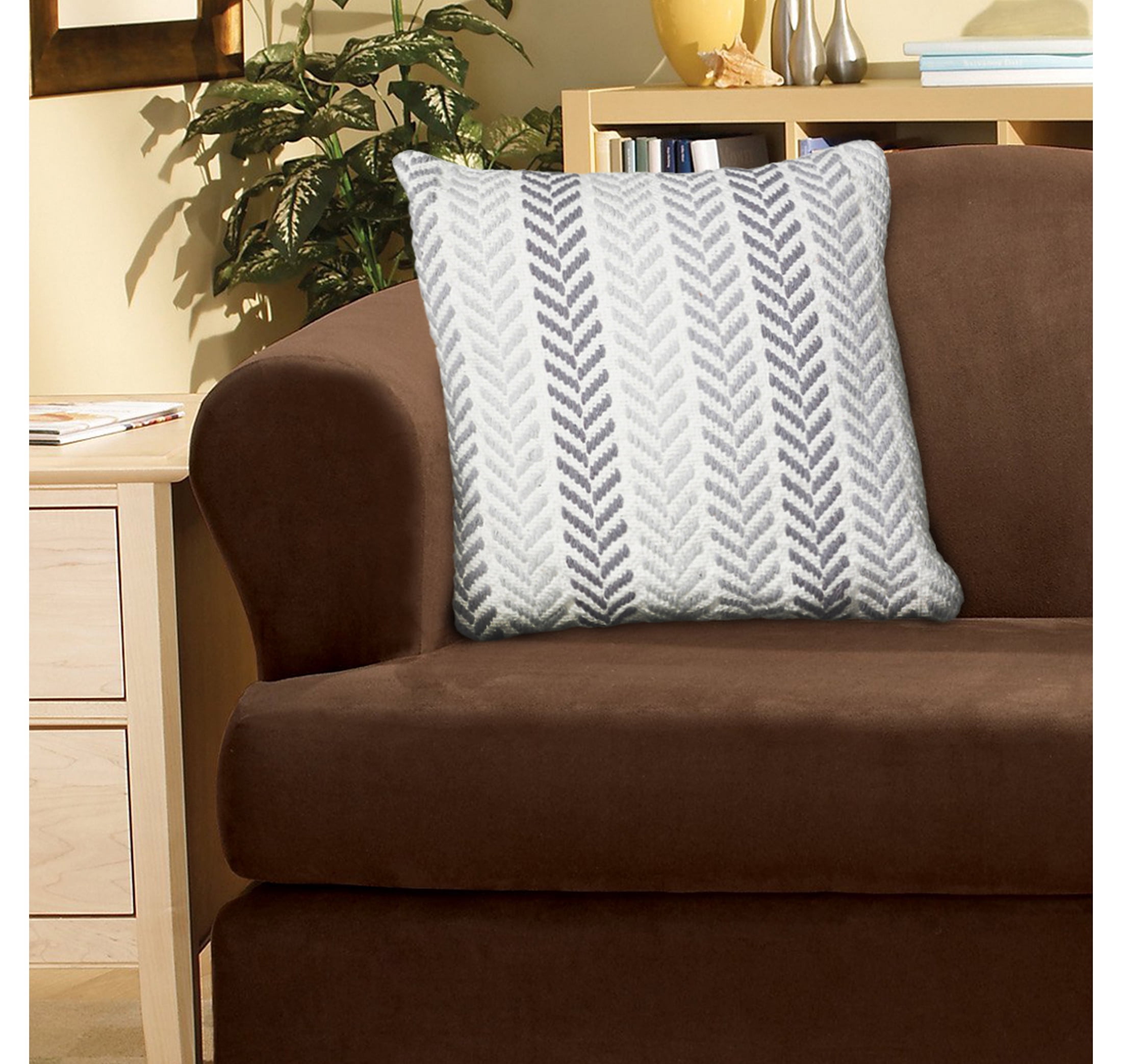 Ox Bay Ariya Gray/Ivory Chevron Cotton Adult Decorative Throw Pillow Cover