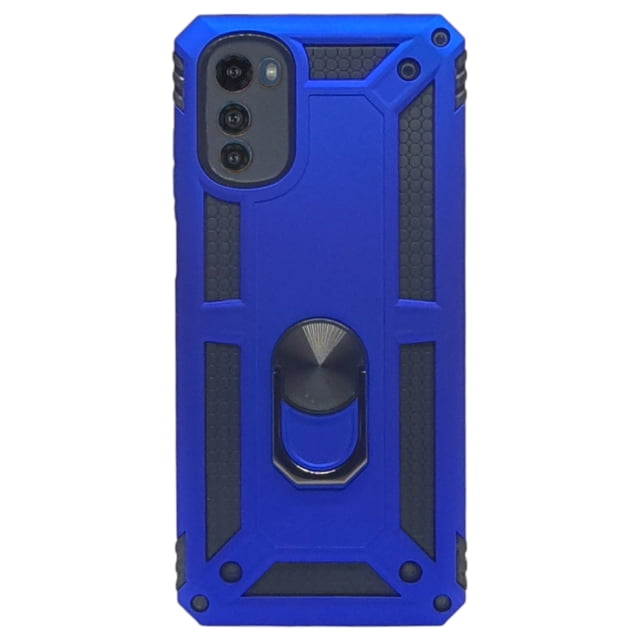 Funda Uso Rudo Con Anillo Magnético Para Motorola E32 Azul Rey Más 2 Micas De Cristal Cely Vesmir