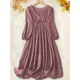 thumbnail image 1 of 1XL-5XL Plus Size Women's Casual Dress with Textured Lantern Sleeves and V-Neck Tie Front Midi Dress for Comfort and Style, 1 of 5
