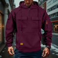 thumbnail image 5 of Men Hoodie Fleece Oversized Sweatshirts Quarter Zip Pullover Drawstring Multi-Pocket Outdoor Casual coat, 5 of 9