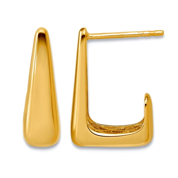 14k Solid Yellow Gold Polished J-hoop Post Earrings 15x11mm Wide 5mm Thick Hoop Earring for Women
