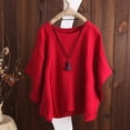 thumbnail image 2 of Tfken Summer Women Tshirts Solid Color Crew Neck Batwing Sleeve Tops Fashion Casual Daily Wear Female Soft Shirts Red, 2 of 6