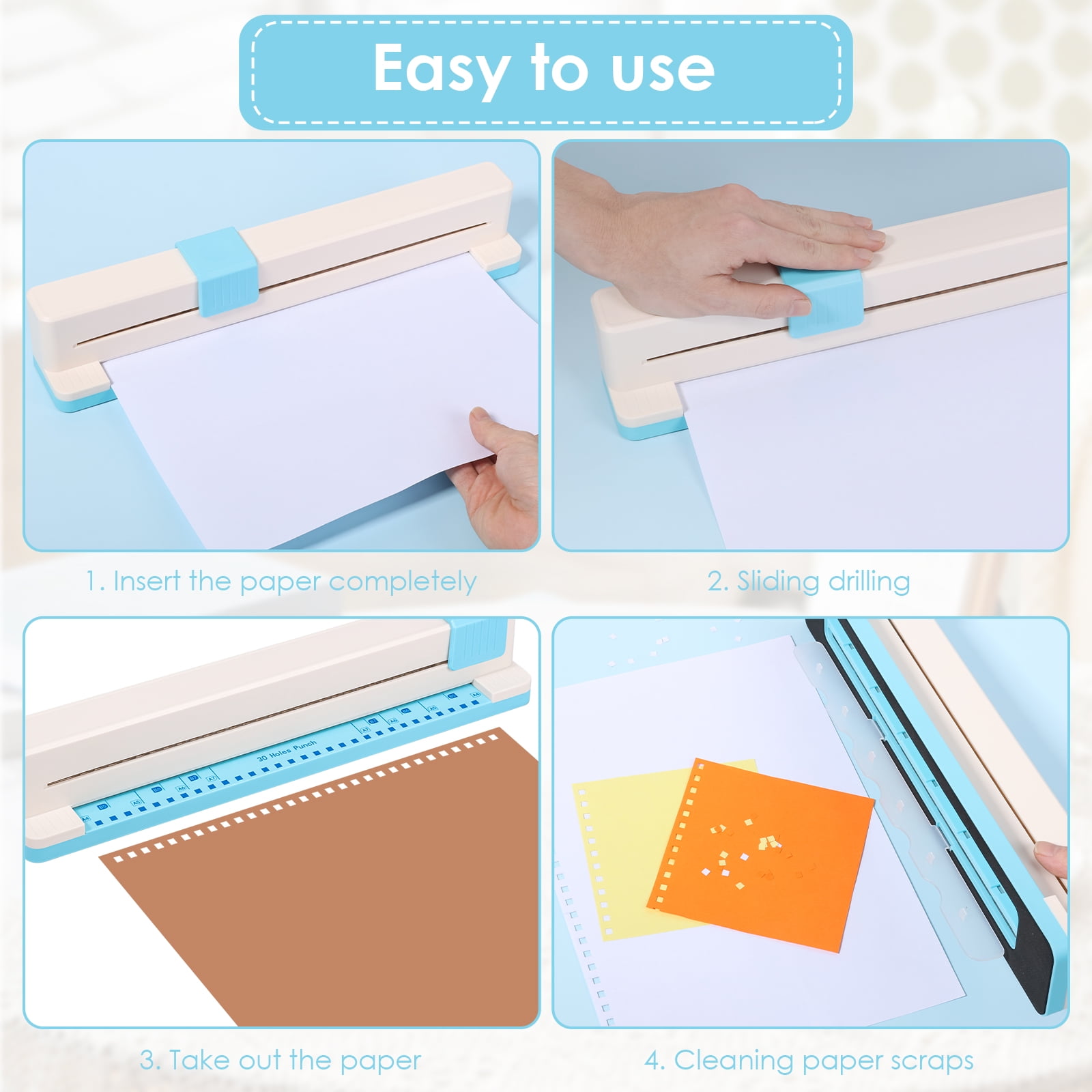 30 Hole Punch Hole Paper Punch Portable Desktop Binding Punch Loose Leaf Paper Punching Machine for Office Notebook Scrapbook Journals