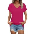 thumbnail image 2 of pstuiky Womens Shirts Short Sleeve Dressy Casual Tops Solid Blouse V Neck Short Sleeve Shirts Fashion Womens Short Sleeve Shirts Hot Pink S, 2 of 9