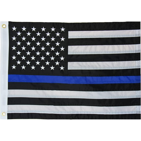 TOPFLAGS Thin Blue Line Flag 12x18 Police Flag Embroidered Boat Flag with Star, Sewn Stripes, Fade Resistant Boat Flag Small for Police Support Law Enforcement