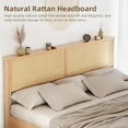 thumbnail image 5 of Natural Rattan Full Size Bed Frame with Sliding Barn Door Storage Cabinets, LED Light Headboard, Boho Farmhouse Wood Platform Bed with Solid Wood Legs Support, No Box Spring Needed, 5 of 8