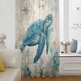 thumbnail image 5 of Teal Sea Turtle Coastal Sheer Curtains 45 Inches Long, Vintage Summer Beach Nautical Light Filering Curtains, Breathable Simi Curtain Privacy Drapes for Kitchen Bathroom Small Window Treatment, 5 of 9