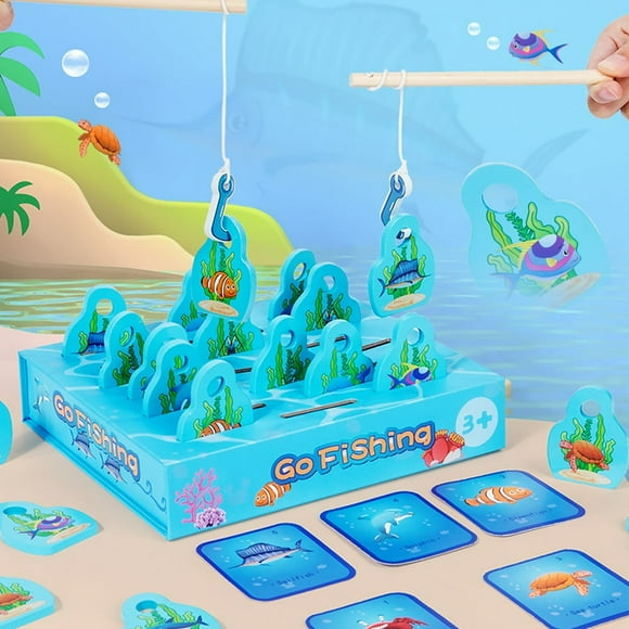 Wooden Fishing Game Toy for Kids Montessori Fish Catching Counting Games Puzzle with Cards and Ocean Animals Fine Motor Skill Toys Preschool Learning Educational Toys Gift for Kids
