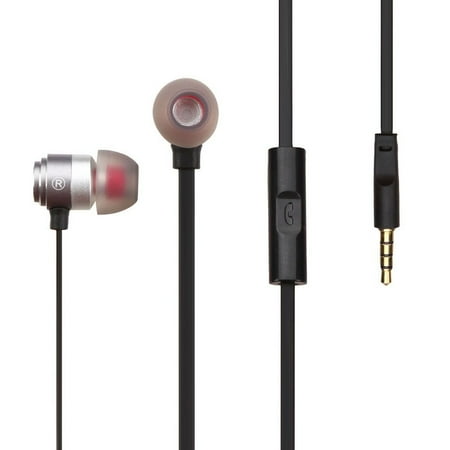 Metal Rotor Headset 3.5mm Headset by Insten Silver Metal 3.5MM Stereo In Ear Headphone Earbud Handsfree Earphone with Microphone for Cell Phone Tablet Laptop Apple iPhone Samsung LG Motorola Smartphone ()