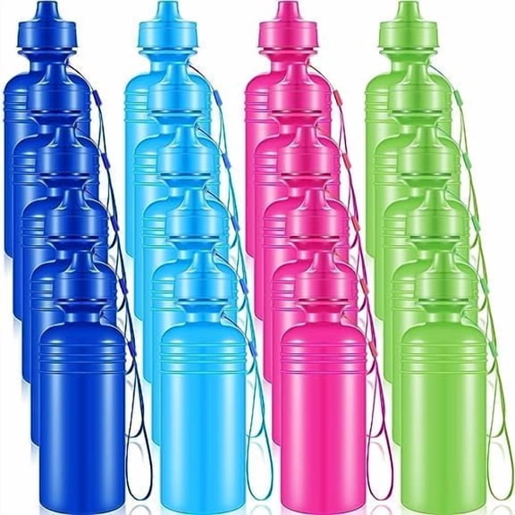 20 Pack Bulk Water Bottles for Kids 18 oz Plastic Sports Water Bottle Reusable Squeeze Neon  with Nylon Strap Back to School Supplies for Outdoor Travel Team Gym$$Sport & Recreation Other