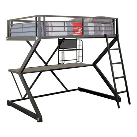 Stonecroft Furniture Palm Modern Metal Workstation Full Loft Bed in Black