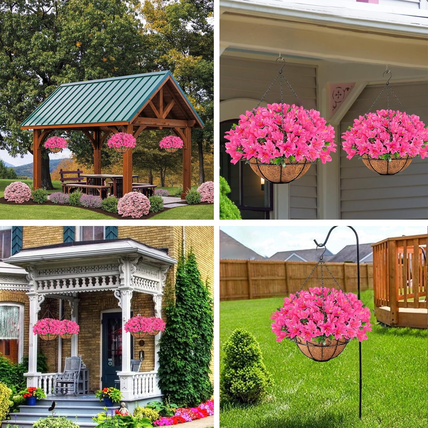 Artificial Fake Hanging Flowers Plants Baskets for Outdoor Spring Summer Decoration, Faux Silk Morning Glory in Planter UV Resistant Realistic for Porch Outside Patio Balcony Garden Yard