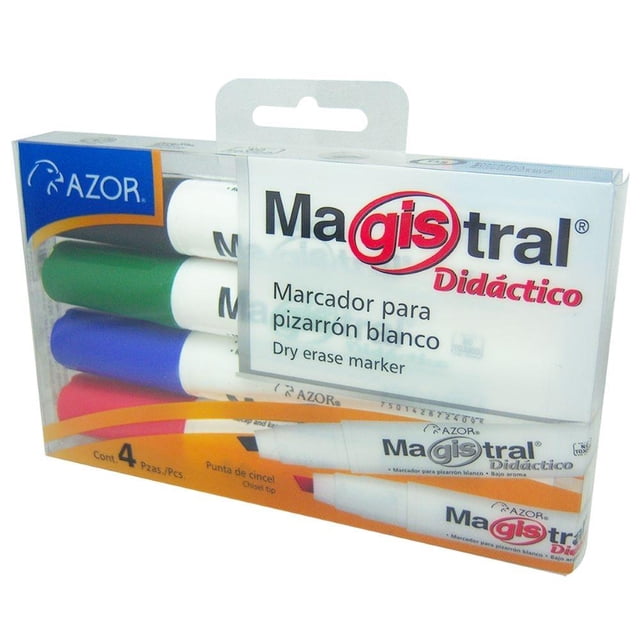 Marcador Azor Magistral Didáctico Para Pizarrón Blanco, Didáctico, Colores Surtidos, 4 piezas