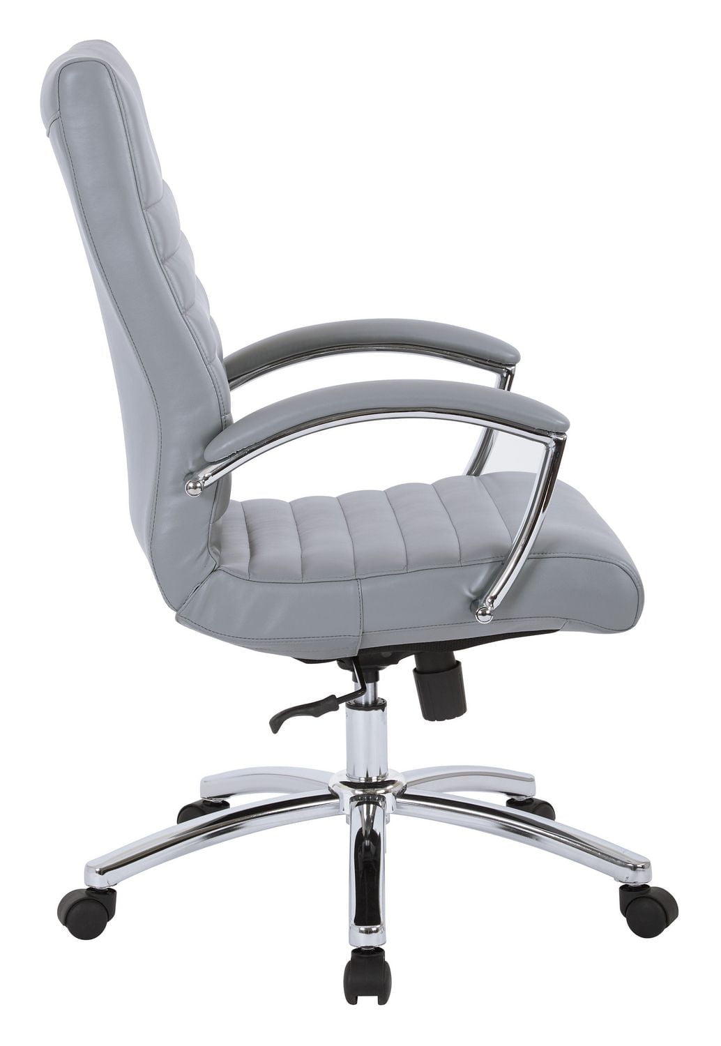 Fauteuil de direction, dossier mi-hauteur similicuir gris, accoudoirs rembourrés/piètement chromé