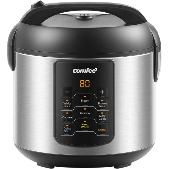 Compact Rice Cooker, 6-in-1 Stainless Steel Multi Slow Steamer, Saute, and Warmer, 2 QT, 8 Cups Cooked(4 Uncooked), Brown Rice, Quinoa Oatmeal, 6 One-Touch Programs