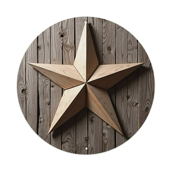 Vintage Wall Decor Wooden Star Wall Plaque Sign Round Metal Tin Sign Round Welcome Door Hanging, Suitable for Home Garden Kitchen Bar Cafe Restaurant Garage Wall Decor 8x8 Inch