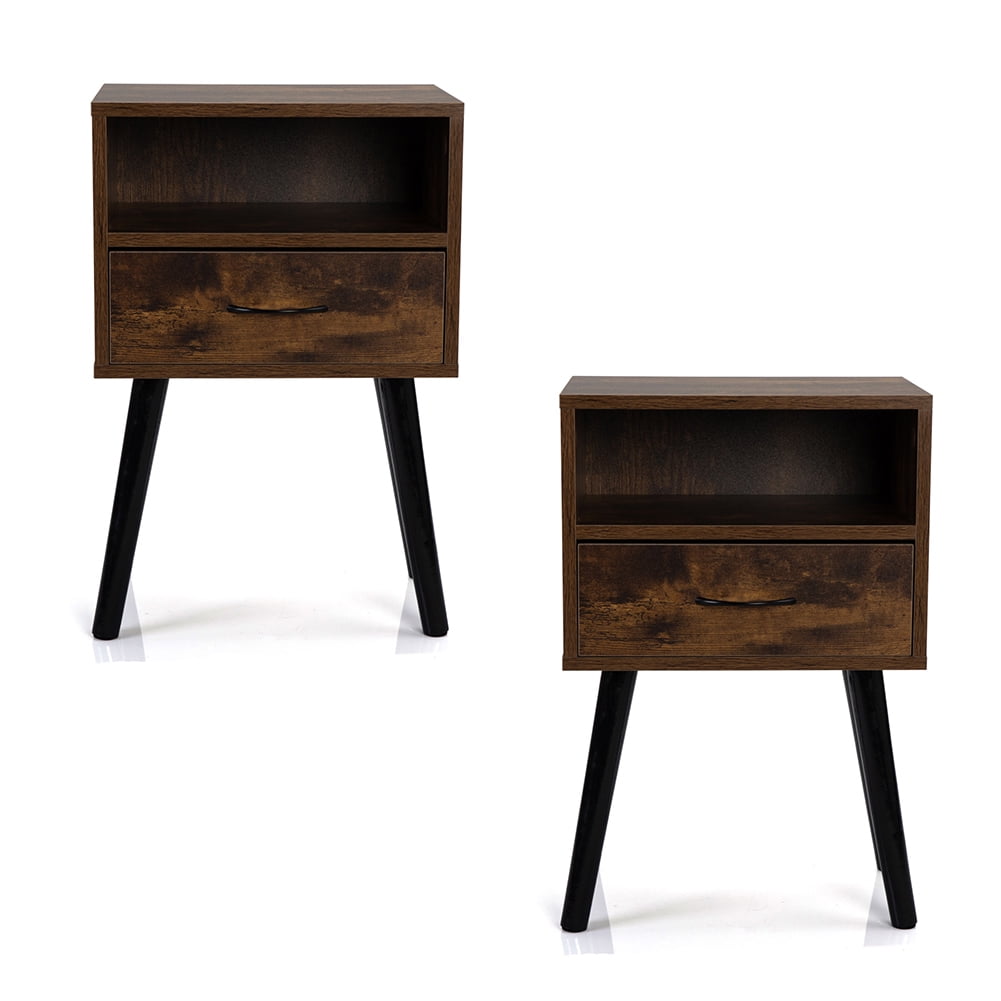 Kepooman Set of 2 Bedside Table for Bedroom, 2-Tier Nightstands for Bedroom, Solid Wood End Table for Living Room, Retro Grain Kepooman Set of 2 Bedside Table for Bedroom, 2-Tier Nightstands for Bedroom, Solid Wood End Table for Living Room, Retro Grain