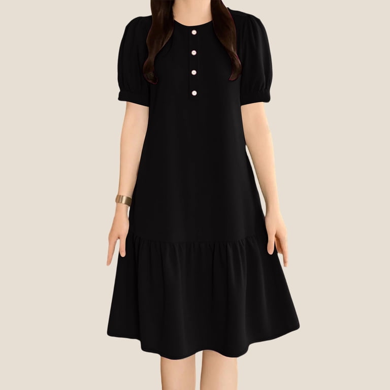 puff sleeve midi shirt dress Lady Midi Shirt Dress Chiffon Pleated A-line Dot Belt Long Puff Sleeve Party