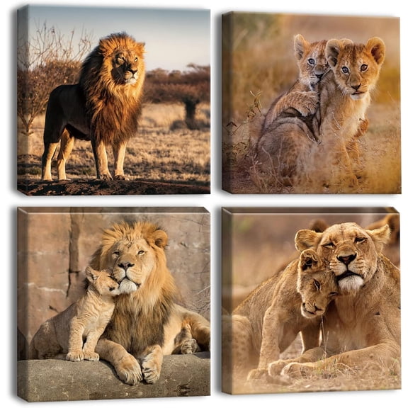 Lions Family Canvas Wall Decoration Printing for Room Oil Paintings for Balin House Salon Room Restaurant 12x12 inch Unframed