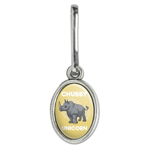 Chubby Unicorn Rhino Rhinoceros Antiqued Oval Charm Clothes Purse Suitcase Backpack Zipper Pull Aid