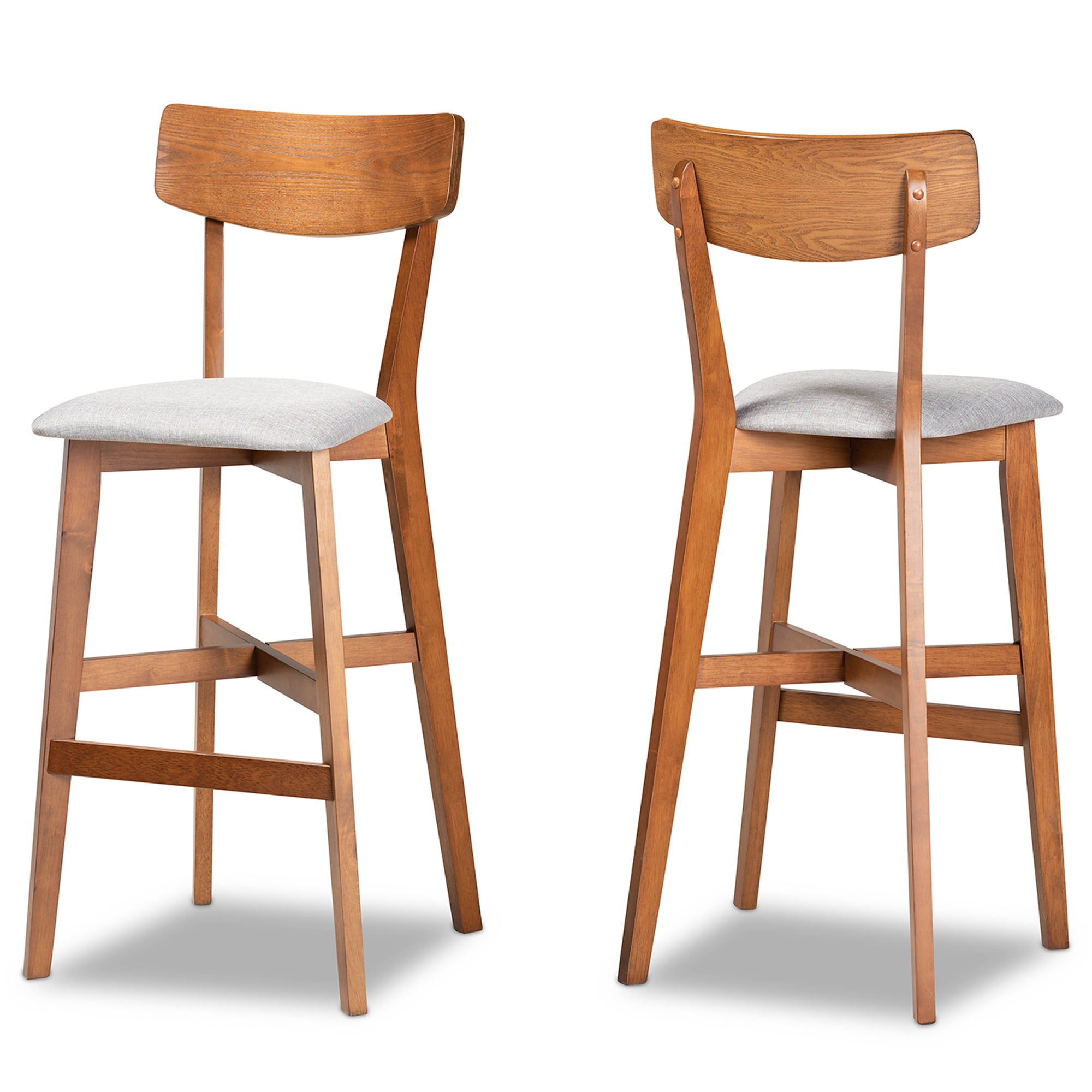 Baxton Studio Cameron Modern Grey Fabric Upholstered Bar Stool, Walnut Brown (Set of 2)