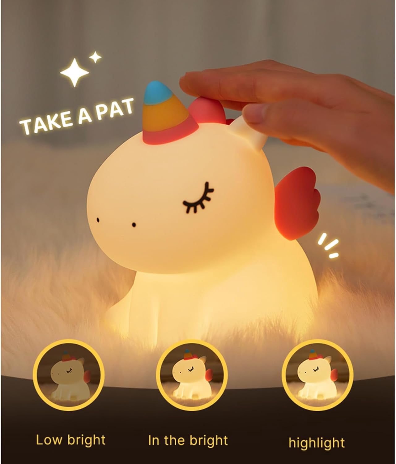 Unicorn Night Light for Kids, Cute Silicone Baby Nursery Night Light Dimmable LED Unicorns Lamp Rechargeable Bedside Lamp Nightlight Unicorn Toys for Girls Toddler Women Gifts Bedroom Kids Room Decor