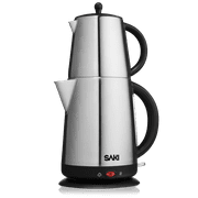 SAKI Stainless Steel Turkish Tea Maker, with Keep Warm Mode, 7 Cups, Silver