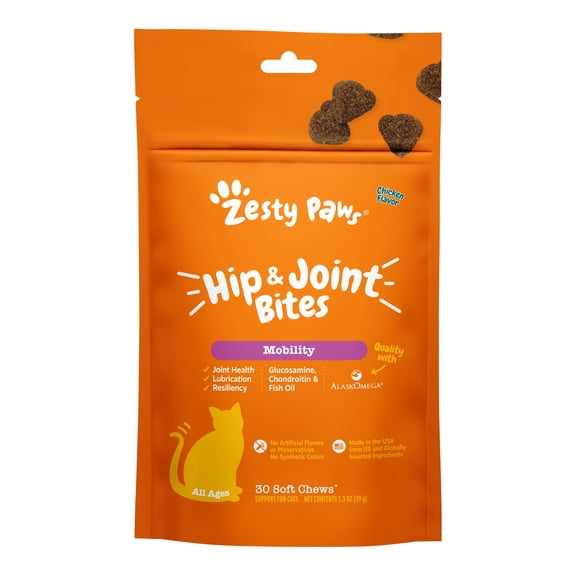 Zesty Paws Hip & Joint Bites for Cats, for Hip & Joint Relief & Support, 30ct Pouch