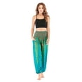 thumbnail image 2 of Pantalones harén coloridos con forma de pavo real, cintura fruncida, estilo hippie, para playa, verano y casual. Verde claro, 2 of 9