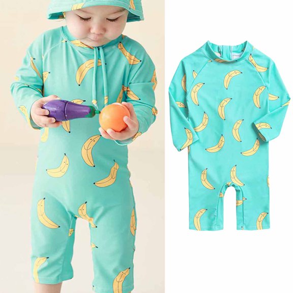 Kayannuo Girls Long Sleeve Rashguard UPF 50 Swimsuits for Girls Baby Boys Girls Swimwear Children's Swimsuit Printed Long-sleeved Swimsuit Surfing Zippered Swimsuit (9 Months-5 Years Green)