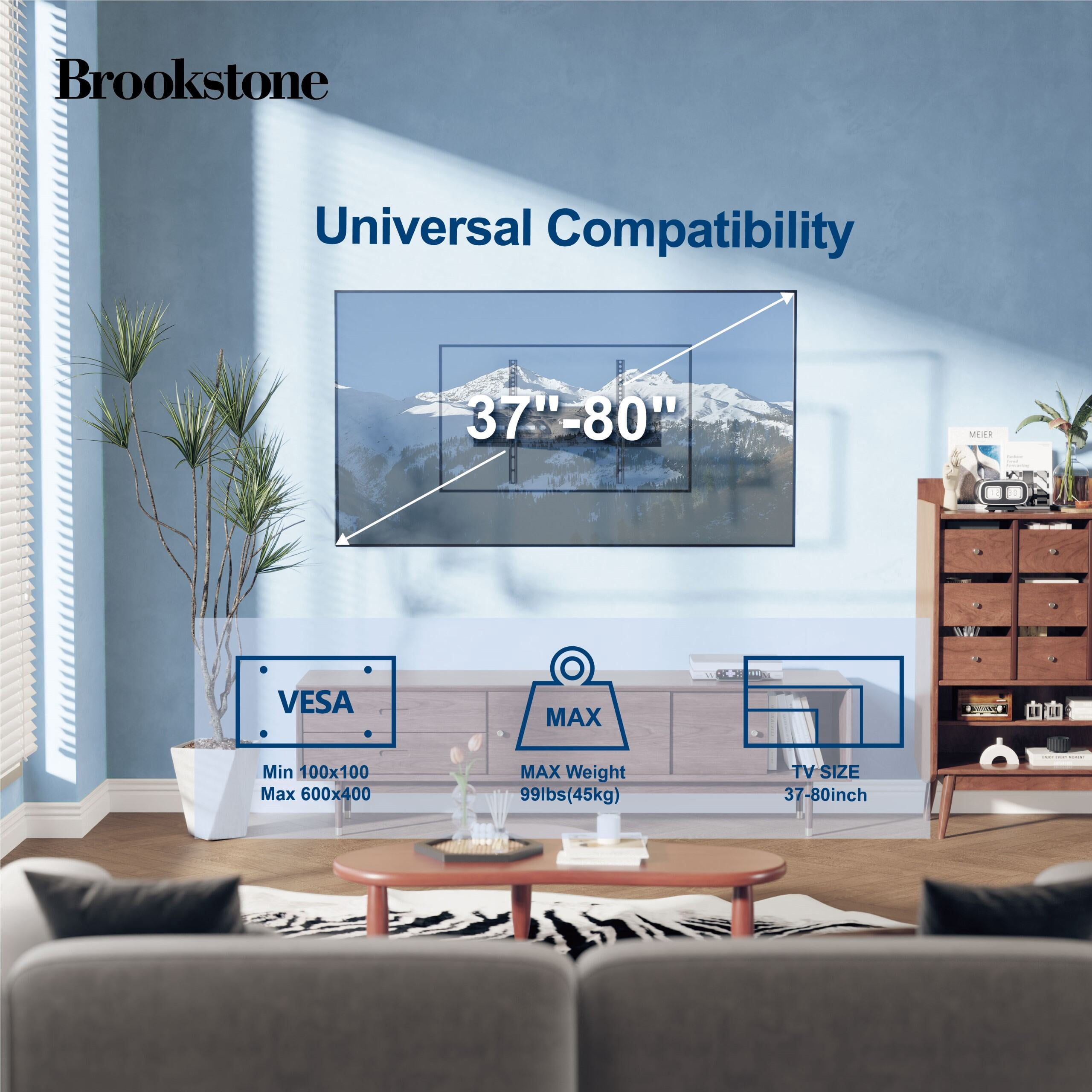 Brookstone Full Motion Wall Mount for 37"-80" TVs, Swivel, Tilt, Level Adjust, 99 lbs Capacity