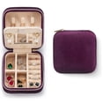 thumbnail image 1 of Estuche de viaje para joyas ZPROW de terciopelo afelpado con espejo, color morado, 1 of 6