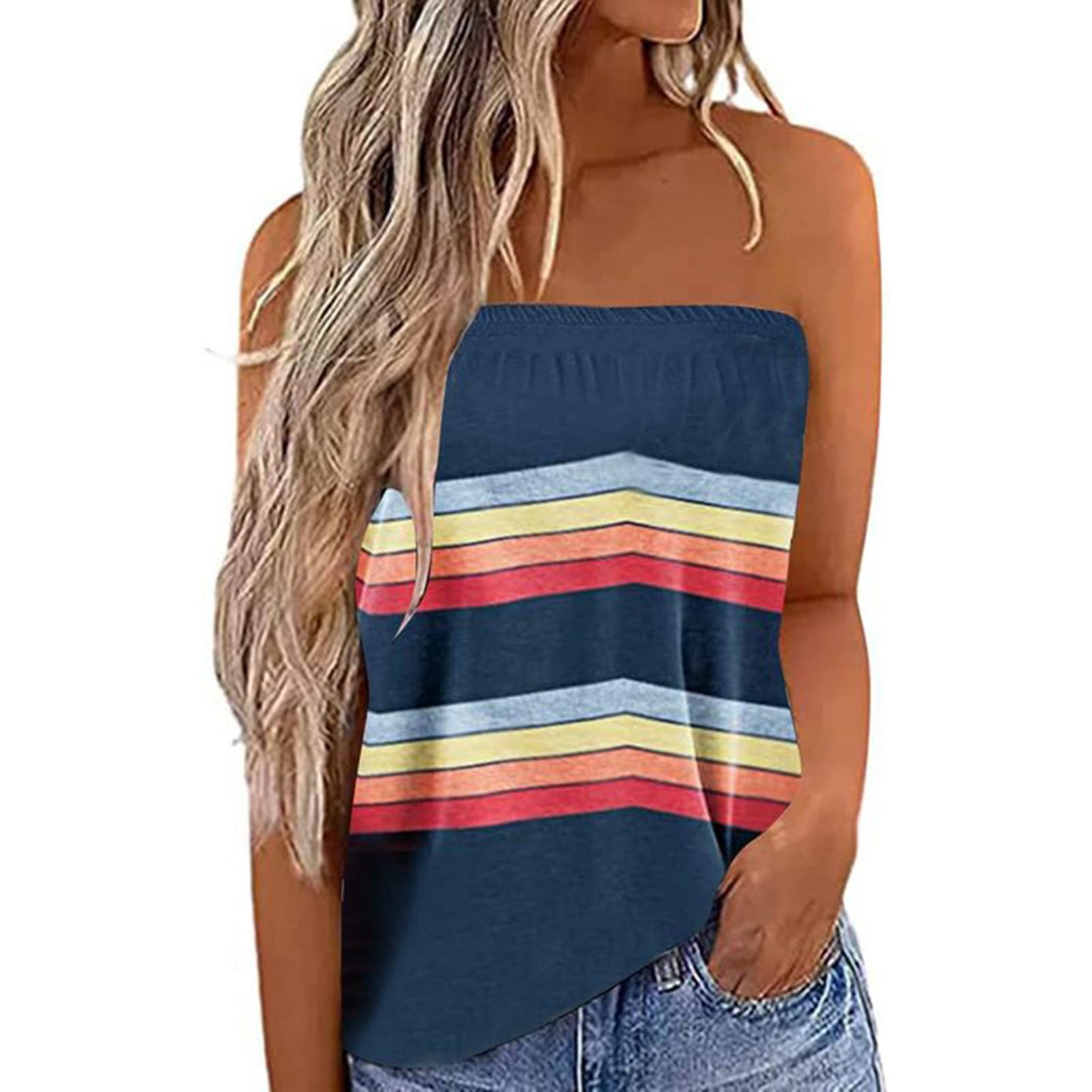 Roylia Camiseta Sin Tirantes De Mujer De Unicolor Con Pliegues Y Encaje