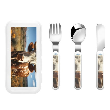 

Kdxio Cute Daisy Cow Toddler Utensils Set - Kids Silverware Set Set Kids Utensils Set with Case for Preschooler Children