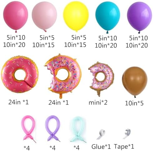 153Pcs Rainbow Donut Balloon Arch Garland Kit with Sprinkles Donut Ice Cream Lolly Foil Balloons for Girls Kids Candyland Sweet One Two Sweet Donut Grow Up Birthday Party Decorations