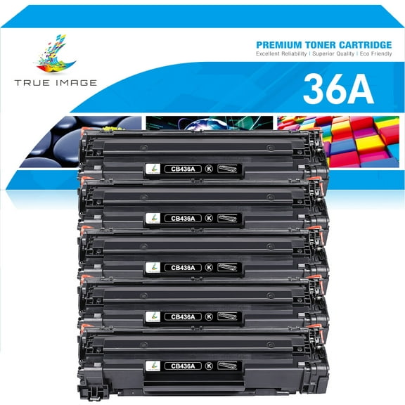 True Image 5-Pack Compatible Toner Cartridge for HP CB436A 36A LaserJet P1100 P1102W Pro M1132 M1210 M1130 M1217NFW MFP 1522NF M1550 Printer (Black)