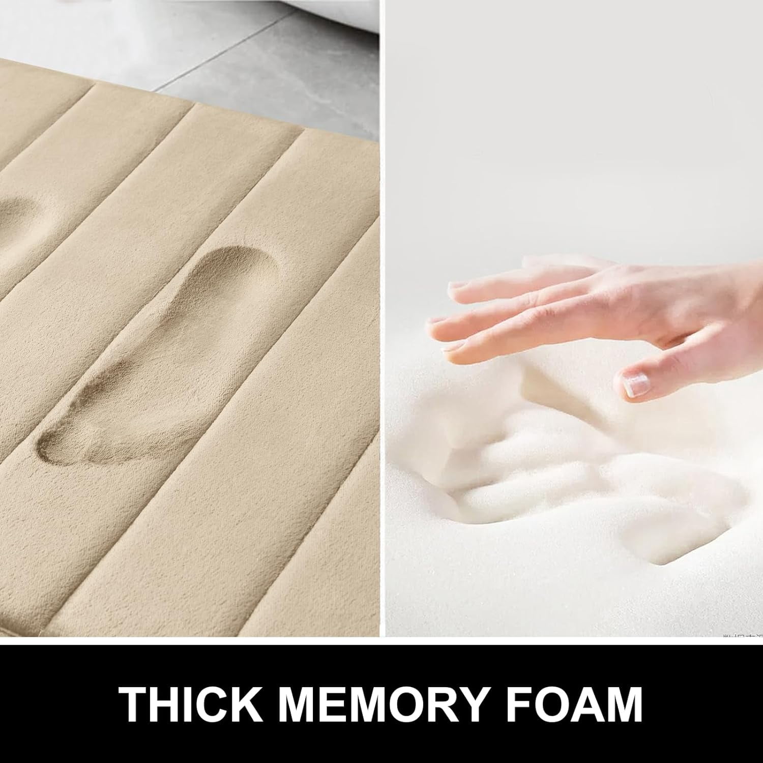BAILU Memory Foam Bath Mat 24x16, Ultra Soft and Absorbent Bathroom Rugs, Non-Slip, Machine Wash Dry, Thick Bath Rug Carpet for Bathroom Floor, Sink and Shower, Beige