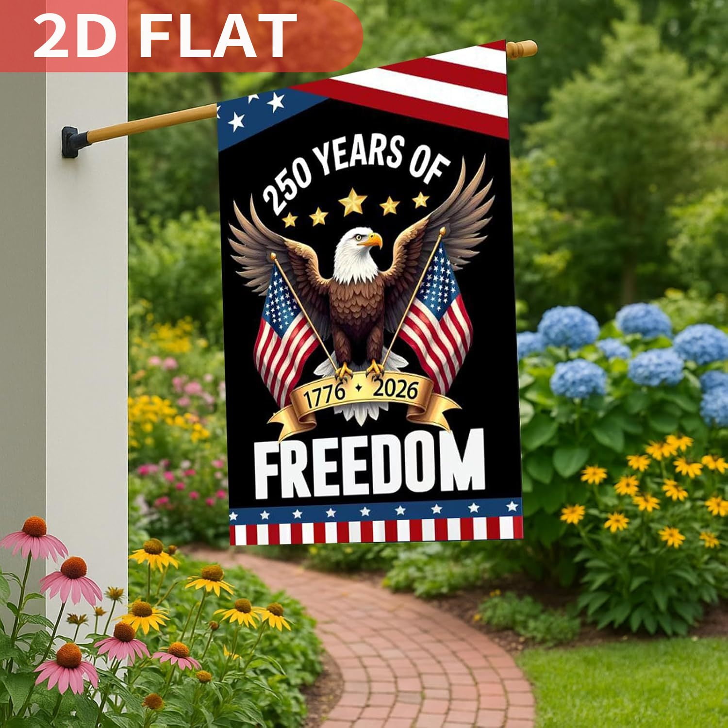 1pc 250 Years America Garden Flag, 250th Anniversary USA Patriotic Banner Double-Sided with Eagle Design, 1776-2026 Patriotic Flag