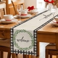 thumbnail image 5 of Welcome Table Runner 90 Inches, Spring Summer Green Leaves Rings Vintage Checkered Bed Runner Dresser Scarves Tabletop for Indoor Outdoor Parties/Ceremony/Banquet, 13" x 90", 5 of 9