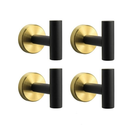 

NIERBO Stainless Steel Robe Hook Holder Heavy Duty Coat Hook for Bathroom Livingroom Hotel Kitchen Garage Wall Mounted- 4 Pack (Black and Gold)