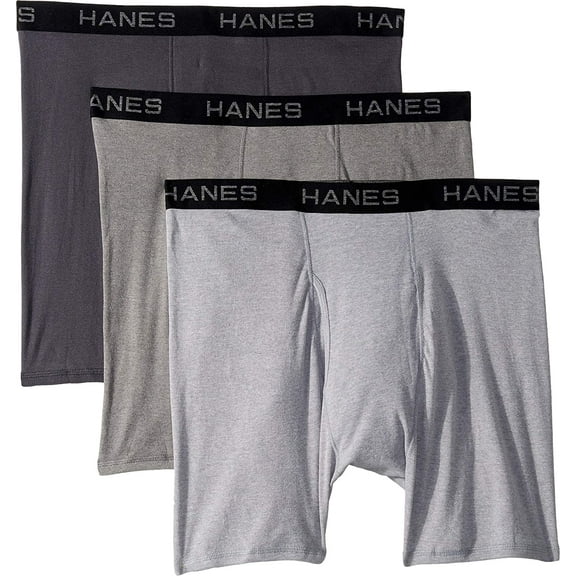 Hanes Mens Core Cotton Boxer Briefs Pack Medium Black/Grey