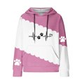 thumbnail image 4 of Women's Hooded Sweatshirt Cute Dog Paw Heart Print Hoodies with Front Pocket Sweatshirts Color Matching Waffle Knitted Sweatshirts Loose Casual Long Sleeve Tops Hooded Outwear, 4 of 4