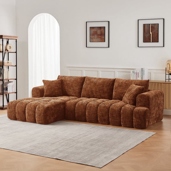Aukfa 108" L-Shaped Oversized Sectional Sofa, Oversized Cloud Sectional Couch with Chaise & 2 Pillow, No Assembly Sponge Sleeper Couch for Living Room,Orange